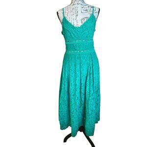 EUC Emerald Green Lace Midi Dress Size M WeddingGuest BarbieCore GardenParty